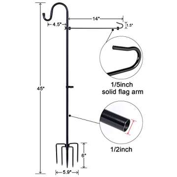 Garden Flag Holder Stand with Shepherd Hook for 14'' x 20'' Flags Upgraded Flagole with 2 Spring Stoppers and 1 Clip, Yard Garden Flag Holder for Flags Weather-Proof (Without Solar Lights & Flag)