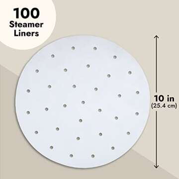 Juvale Round Air Fryer Liners with Holes for Air Fryer Basket, Dumpling Paper, 10 Inch Perforated Bamboo Steamer Liner Sheets for Baking (White) - 100 Pack