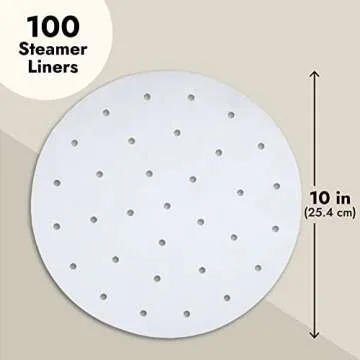 Juvale Round Air Fryer Liners with Holes for Air Fryer Basket, Dumpling Paper, 10 Inch Perforated Bamboo Steamer Liner Sheets for Baking (White) - 100 Pack