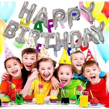 KALOR Silver Happy Birthday Balloons Banner,16 Inch Mylar Foil Letters Sign,Reusable Balloons for Wo...