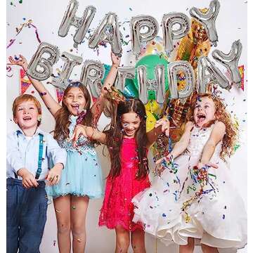 KALOR Silver Happy Birthday Balloons Banner,16 Inch Mylar Foil Letters Sign,Reusable Balloons for Women, Men, Boys & Girls Birthday Decorations Party Supplies