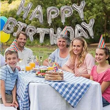 KALOR Silver Happy Birthday Balloons Banner,16 Inch Mylar Foil Letters Sign,Reusable Balloons for Women, Men, Boys & Girls Birthday Decorations Party Supplies