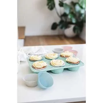 The Silicone Kitchen Reusable Silicone Baking Cup Silicone Muffin Liners for Cupcakes, BPA Free, Regular, 24 Pack, Pink Gray Blue