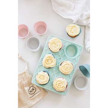 The Silicone Kitchen Reusable Silicone Baking Cup Silicone Muffin Liners for Cupcakes, BPA Free, Regular, 24 Pack, Pink Gray Blue