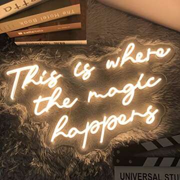 This is Where the Magic Happens Neon Signs for Wall Decor, Large 23 inches LED Neon Light Signs for Bachelorette Birthday Party Bedroom Bar, Easter Day Valentines Day Gifts for Her