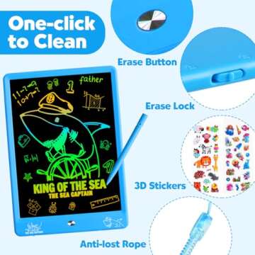 ZMLM LCD Writing Tablet Doodle Board: 10 Inch Boys Girls Toy for Age 3-12 Gift | Erasable 120,000+, Drawing, Counting, Spelling Learning Board for Birthday Valentines Day Gifts, Blue Shark