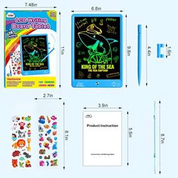 ZMLM LCD Writing Tablet Doodle Board: 10 Inch Boys Girls Toy for Age 3-12 Gift | Erasable 120,000+, Drawing, Counting, Spelling Learning Board for Birthday Valentines Day Gifts, Blue Shark