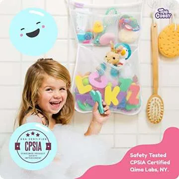 Tub Cubby Original Bath Toy Storage - Hanging Bath Toy Holder, with Suction & Adhesive Hooks, 14"x20" Mesh Net Shower Caddy for Kids Bathroom Decor, Bedroom Toy Organizer (Classic Storage + 26 Toys)