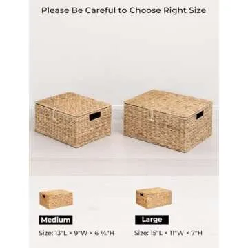 StorageWorks Large Water Hyacinth Baskets for Organizing, Wicker Basket with Lid for Shelves, Storage Basket with Lid and Built-in Handles, 1 Pack