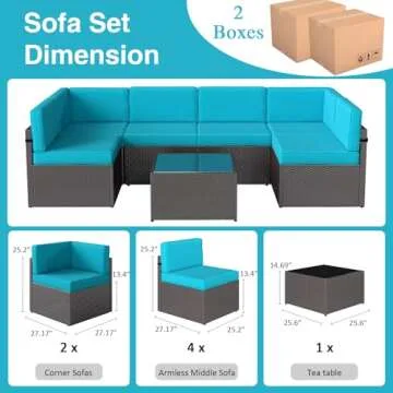 Kinfant Outdoor Patio Furniture Sofa - 7 PCs PE Brown Wicker Sectional Sofa Sets with Glass Table an...