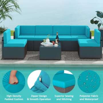 Kinfant 7 PCs Outdoor Sectional Sofa Set - Elegant & Durable