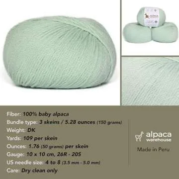 100% Baby Alpaca Yarn Wool Set of 3 Skeins DK Weight - Made in Peru - Heavenly Soft and Perfect for Knitting and Crocheting (Blue Jean, DK)