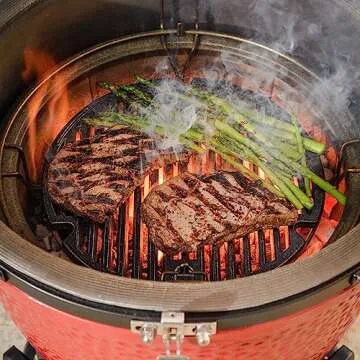 Kamado Joe Durable Non-Stick Cast Iron Cooking Grate with Grill Grate Lifter for Joe Jr Portable Charcoal Grill and Classic Joe Series Charcoal Grills, Model KJ15090620