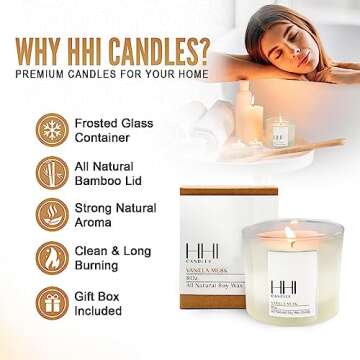 HHI All-Natural Scented Soy Candle | Vanilla Musk | A Blend of Cinnamon and Amber | Large 8 Ounce Single Wick | Long Burn time