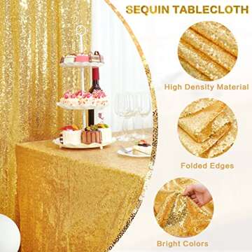GFCC Seamless Glitter Gold Sequin Tablecloth 50x84 inch for Party Wedding Banquet Christmas Event Table Cloth Decorations Sparkly Cake Table Cover