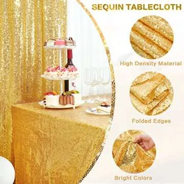 GFCC Seamless Glitter Gold Sequin Tablecloth 50x84 inch for Party Wedding Banquet Christmas Event Table Cloth Decorations Sparkly Cake Table Cover