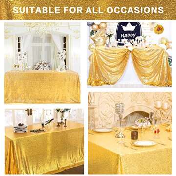 GFCC Seamless Glitter Gold Sequin Tablecloth 50x84 inch for Party Wedding Banquet Christmas Event Table Cloth Decorations Sparkly Cake Table Cover
