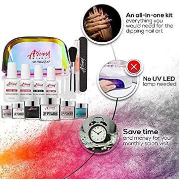 Dip Powder Nail Kit - 6 Color with Glitter Dipping Powder Starter Kit - Nail Dip Powder All-in-One Travel Kit