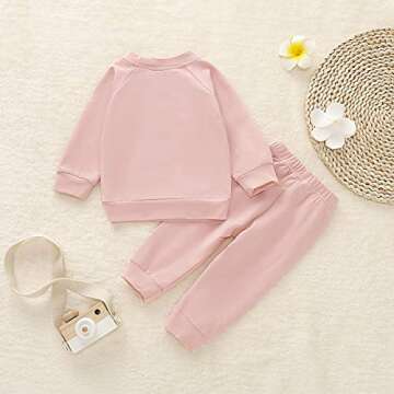 HAPPYMA Toddler Baby Girl Pants Sets Solid Color Long Sleeve Blouse Top + Pants Fall Winter Outfits Clothes 6 Months to 4T (Pink, 3-4T)