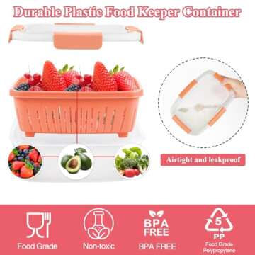 Shopwithgreen 68oz Berry Keeper Fruit Storage Container for Fridge, Fresh Food Produce Saver Containers with Removable Drain Colanders and Lid, Vegetable Lettuce Keeper Bowl for Refrigerator Organizer