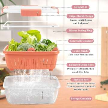 Shopwithgreen 68oz Berry Keeper Fruit Storage Container for Fridge, Fresh Food Produce Saver Containers with Removable Drain Colanders and Lid, Vegetable Lettuce Keeper Bowl for Refrigerator Organizer