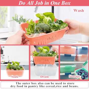 Shopwithgreen 68oz Berry Keeper Fruit Storage Container for Fridge, Fresh Food Produce Saver Containers with Removable Drain Colanders and Lid, Vegetable Lettuce Keeper Bowl for Refrigerator Organizer