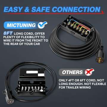 MICTUNING Heavy Duty 7 Way Trailer Cord - 8 Feet, Weatherproof