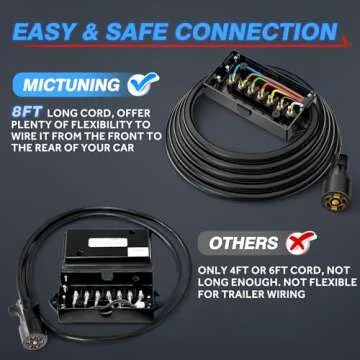 MICTUNING Heavy Duty 7 Way Trailer Cord - 8 Feet, Weatherproof