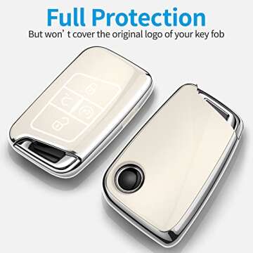 Tukellen for Volkswagen Key Fob Cover, Premium Soft TPU Full Protection Key Fob Case VW Tiguan Atlas Jetta Passat Golf Alltrack Smart Keyless Fob Remote Key (White)
