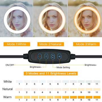 12” Ring Light with Tripod Stand & 2 Phone Holders for TikTok/YouTube/Photography/Makeup/Live, Mountdog Newest LED Selfie Ring Light for iPhone Android Phone, 3 Light Modes & 11 Brightness Level