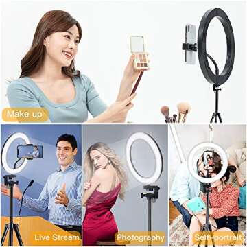 12” Ring Light with Tripod Stand & 2 Phone Holders for TikTok/YouTube/Photography/Makeup/Live, Mountdog Newest LED Selfie Ring Light for iPhone Android Phone, 3 Light Modes & 11 Brightness Level