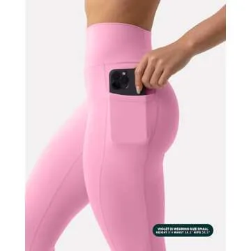 PAVOI ACTIVE Leggings with Pockets | Compressive High Waisted Butt Sculpting Women's Full Length Workout Pants | HiPerform | Small, Petal