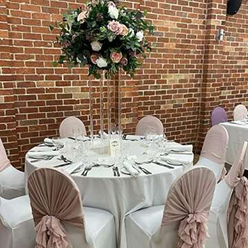 10 Pcs Acrylic Clear Vases for Wedding Centerpieces, 31.5" Tall Flower Vases, Engagement Home Party Table Decor Centerpiece Vases, Rectangular Acrylic Flower Stand with 50 Pcs Gold Napkin Rings