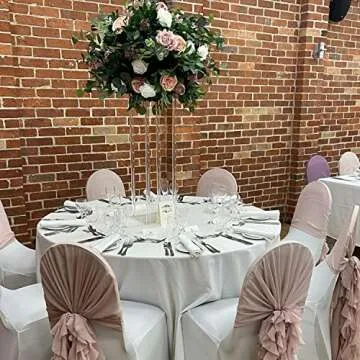 10 Pcs Acrylic Clear Vases for Wedding Centerpieces, 31.5" Tall Flower Vases, Engagement Home Party Table Decor Centerpiece Vases, Rectangular Acrylic Flower Stand with 50 Pcs Gold Napkin Rings