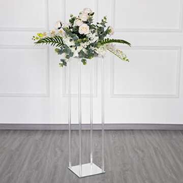 10 Pcs Acrylic Clear Vases for Wedding Centerpieces, 31.5" Tall Flower Vases, Engagement Home Party Table Decor Centerpiece Vases, Rectangular Acrylic Flower Stand with 50 Pcs Gold Napkin Rings