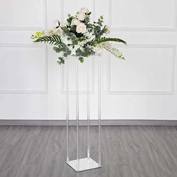10 Pcs Acrylic Clear Vases for Wedding Centerpieces, 31.5" Tall Flower Vases, Engagement Home Party Table Decor Centerpiece Vases, Rectangular Acrylic Flower Stand with 50 Pcs Gold Napkin Rings
