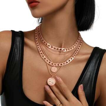 MJartoria Gold Layered Necklaces for Women Trendy Retro Coin Pendant Necklace Dainty Chunky Chain Ch...
