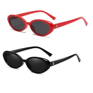 JieJieko Retro Oval Sunglasses for Women and Men Vintage Style Cat Eye Glasses UV400 Protection (Bla...