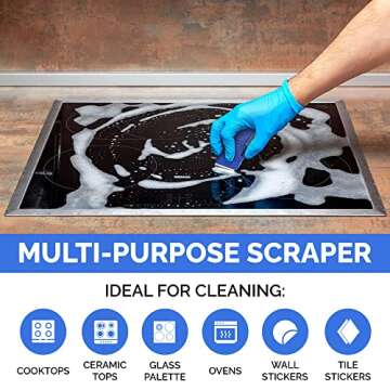 Cerama Bryte Complete Cooktop Cleaner Kit - Includes Cerama Bryte Glass Stove Top Cleaner - Burnt On Grease Remover For Ceramic Stovetop - Scraper, Scrubber & Foxtrot Microfiber - Removes Tough Stains