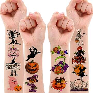 8 Sheets (96PCS) Halloween Temporary Tattoos Themed Boo Birthday Party Decorations Supplies Favors D...