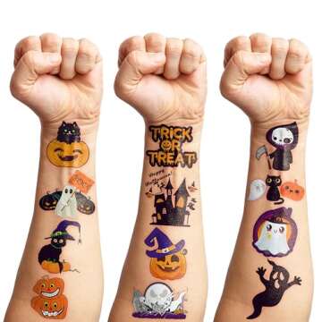 8 Sheets (96PCS) Halloween Temporary Tattoos Themed Boo Birthday Party Decorations Supplies Favors Decor Tattoo Stickers for Kids Women Adults Gifts Prizes Rewards