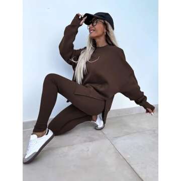 Adogirl Women’s Casual 2 Piece Sweatsuit with Thumb Holes