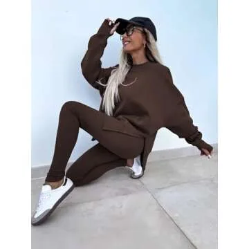 Adogirl Women’s Casual 2 Piece Sweatsuit with Thumb Holes