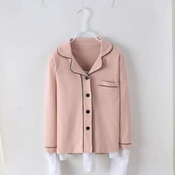 Mallimoda Kids Cotton Pajamas Set PJS Long Sleeve Button Down Sleepwear Loungewear Style 2-Gray Pink...