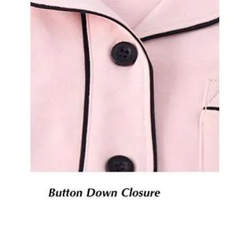 Mallimoda Kids Cotton Pajamas Set PJS Long Sleeve Button Down Sleepwear Loungewear Style 2-Gray Pink 5-6 Years…