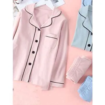 Mallimoda Kids Cotton Pajamas Set PJS Long Sleeve Button Down Sleepwear Loungewear Style 2-Gray Pink 5-6 Years…