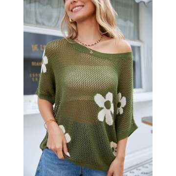 Dokotoo Womens Juniors Floral Summer Crochet Hollow Out Sweaters Tops 2025 Round Neck Short Sleeve P...