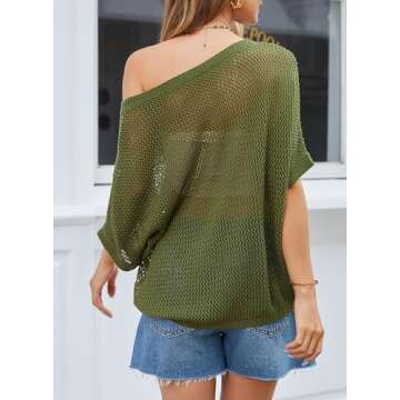 Dokotoo Womens Juniors Floral Summer Crochet Hollow Out Sweaters Tops 2025 Round Neck Short Sleeve Pullover Shirt Lightweight Knit Tops Blouse Bathing Suit for Women,Vineyard Green Large