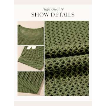 Dokotoo Womens Juniors Floral Summer Crochet Hollow Out Sweaters Tops 2025 Round Neck Short Sleeve Pullover Shirt Lightweight Knit Tops Blouse Bathing Suit for Women,Vineyard Green Large