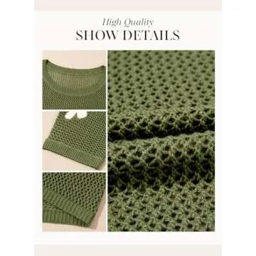 Dokotoo Womens Juniors Floral Summer Crochet Hollow Out Sweaters Tops 2025 Round Neck Short Sleeve Pullover Shirt Lightweight Knit Tops Blouse Bathing Suit for Women,Vineyard Green Large